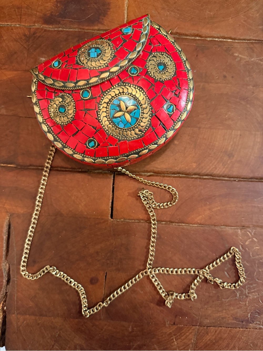 ANTIK KRAFT Red/Turquoise Small Metal Clutch Berry Mosaic Tile Crossbody Bag